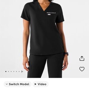 Figs Black Catarina V-Neck Women's Top size XS